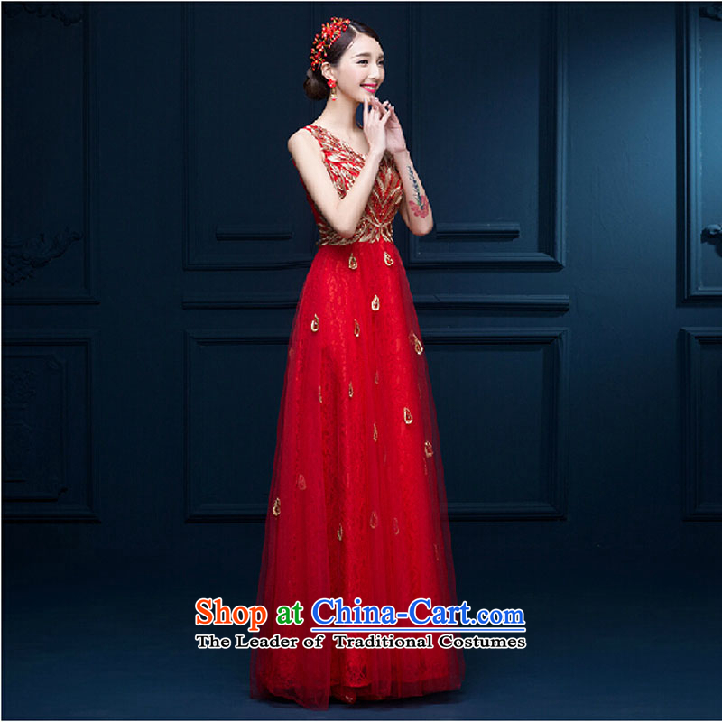 2015 new wedding shoulders marriages bows service long banquet evening dresses performances Sau San dress female red XL, pure bamboo summer love yarn , , , shopping on the Internet