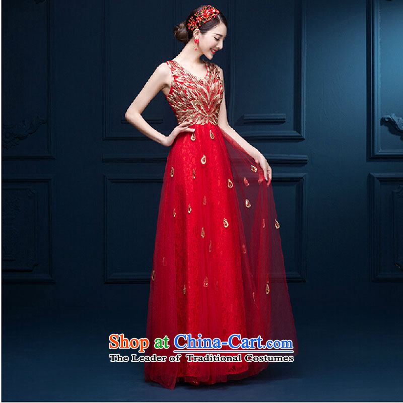 2015 new wedding shoulders marriages bows service long banquet evening dresses performances Sau San dress female red XL, pure bamboo summer love yarn , , , shopping on the Internet