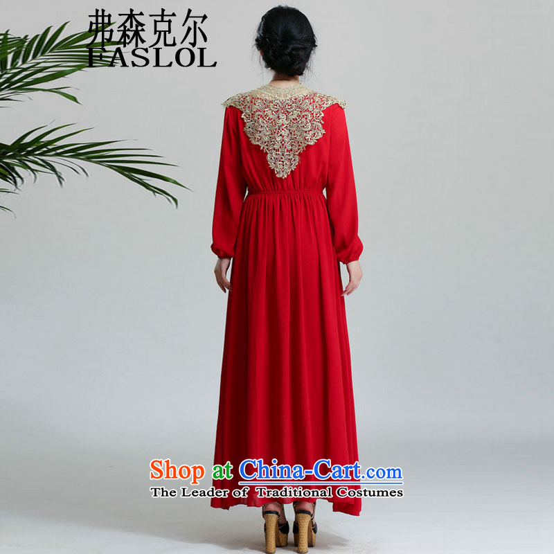 The Infusion Michael C.o.d. dress skirt Islamic long-sleeved golden silky shawl long long-sleeved dresses 9505 Red S, NIS (FASLOL infusion) , , , shopping on the Internet