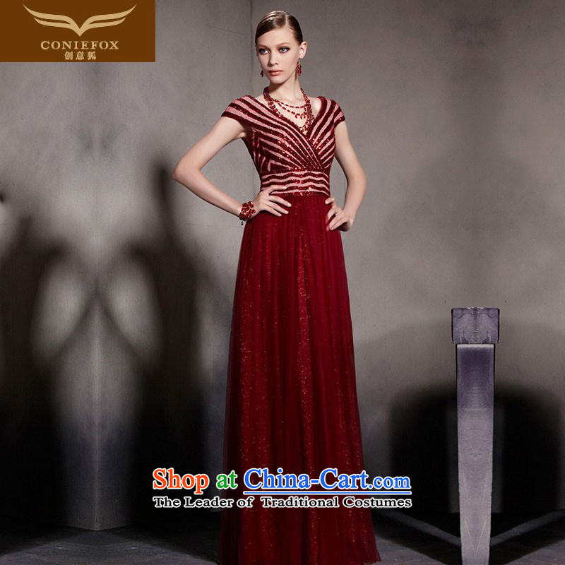The kitsune dress creative new red bows dress deep V sexy to dress long skirt marriage evening dress welcome dress suit 30580 under the auspices of the Red?L