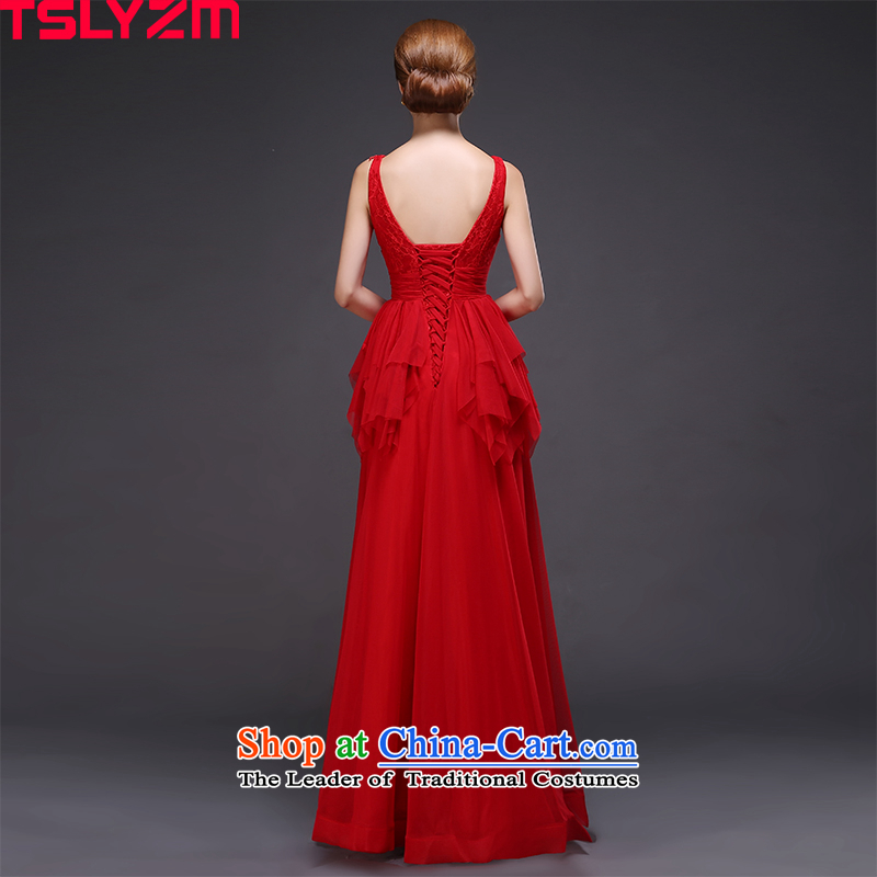 The Bride Top Loin of toasting champagne tslyzm services shoulders lace evening dress long 2015 new V-neck in the autumn and winter back Diamond Video thin pregnant women chiffon skirt red Xxl,tslyzm,,, shopping on the Internet