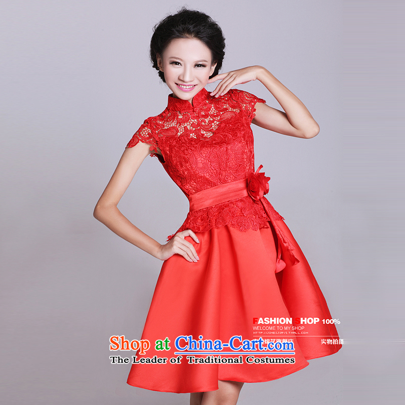 Wedding dresses bride small stylish bows service improvement 2015 New 6021 red retro lace short short of Qipao M Kyrgyz-american married arts , , , shopping on the Internet