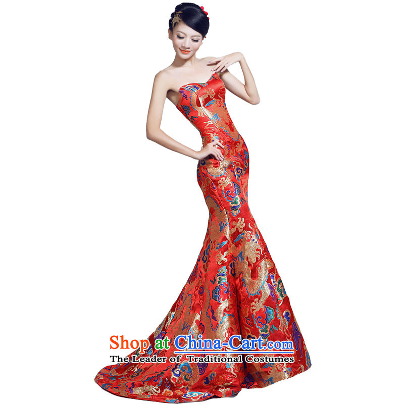 Pre-sale - dragon robe wedding dresses bride Chinese Kyrgyz-american married new video arts 2015 thin tail 6 029 red gold cheongsam red XS, Kyrgyz-US married arts , , , shopping on the Internet