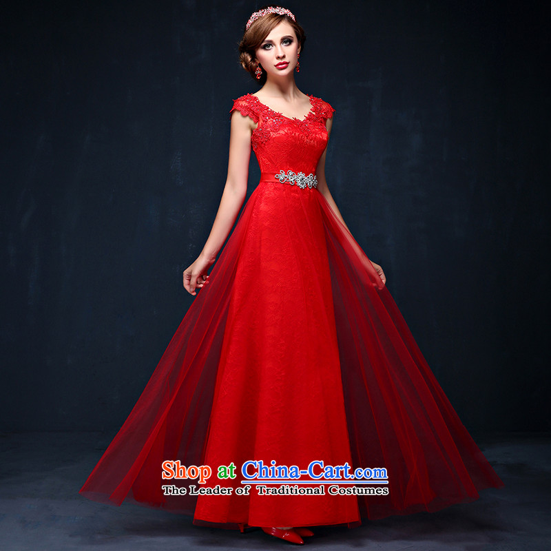 The bride dress bows services new red double-shoulder length of service for larger bows marriage Sau San banquet dinner dress red XL_ waist 2.3_
