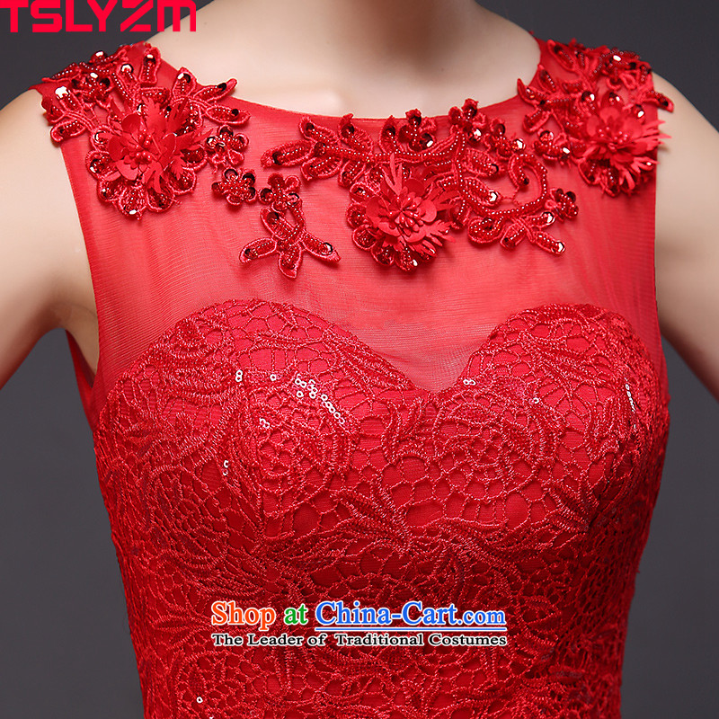 Tslyzm marriages bows dress long 2015 new bows to the autumn and winter shoulders video thin lace Korean style banquet evening dresses red red s,tslyzm,,, shopping on the Internet