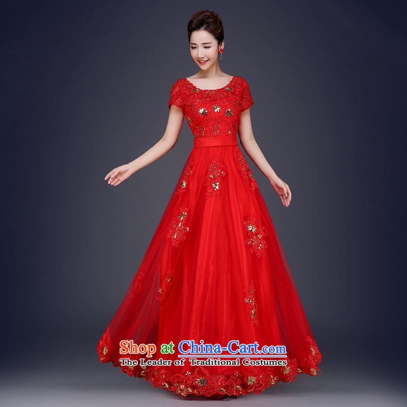 Jie mija bows service long summer 2015 new wedding dresses red lace marriages short of evening dresses Sau San female red long XL