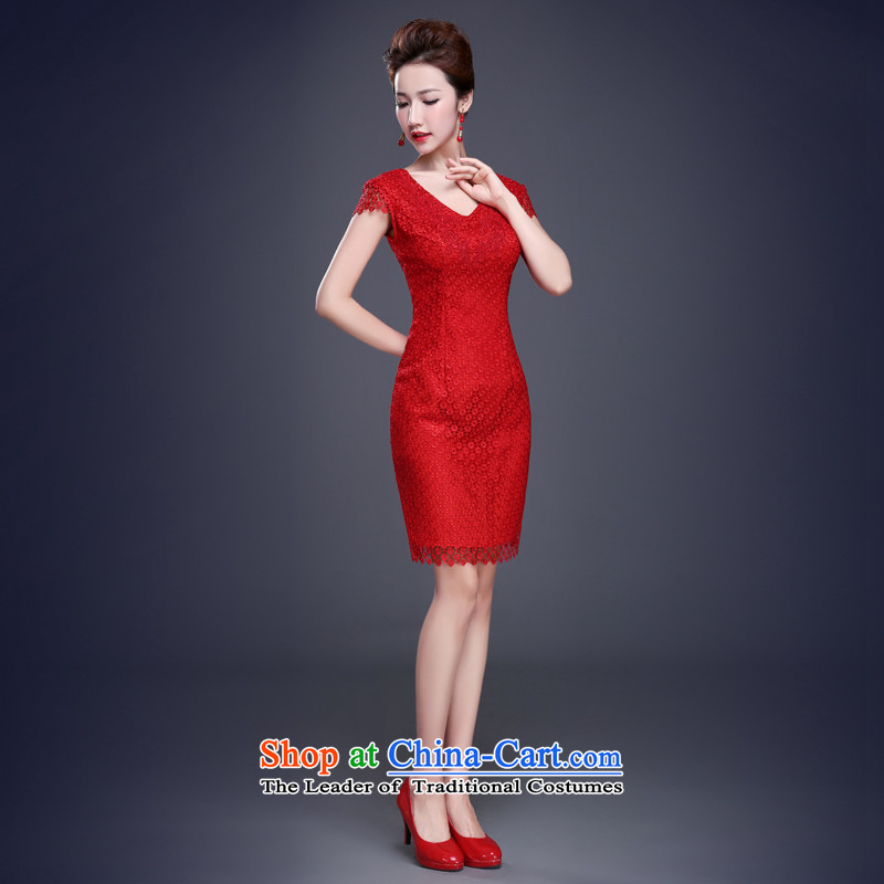 Jie Mija 2015 New Service Bridal Fashion bows Summer Wedding Dress Short of Qipao Sau San red lace female qipao red , L, Cheng Kejie mia , , , shopping on the Internet