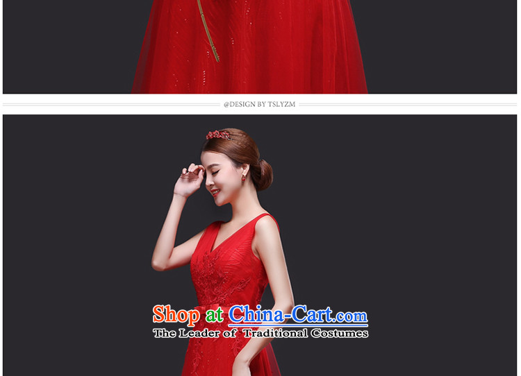 Tslyzm bride wedding dress shoulders V-Neck long tail bows to serve small 2015 new autumn and winter chiffon back twine bow knot banquet evening dresses red S picture, prices, brand platters! The elections are supplied in the national character of distribution, so action, buy now enjoy more preferential! As soon as possible.