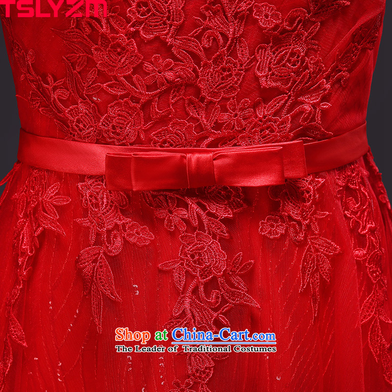 Tslyzm bride wedding dress shoulders V-Neck long tail bows to serve small 2015 new autumn and winter chiffon back twine bow knot banquet evening dresses red s,tslyzm,,, shopping on the Internet