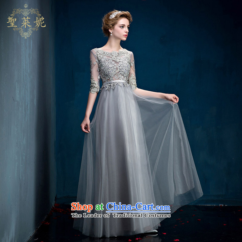 2015 Summer bride high-end evening dresses marriage gray long drink service lace engraving female wedding light gray M holy her sheng lai ni) ( , , , shopping on the Internet