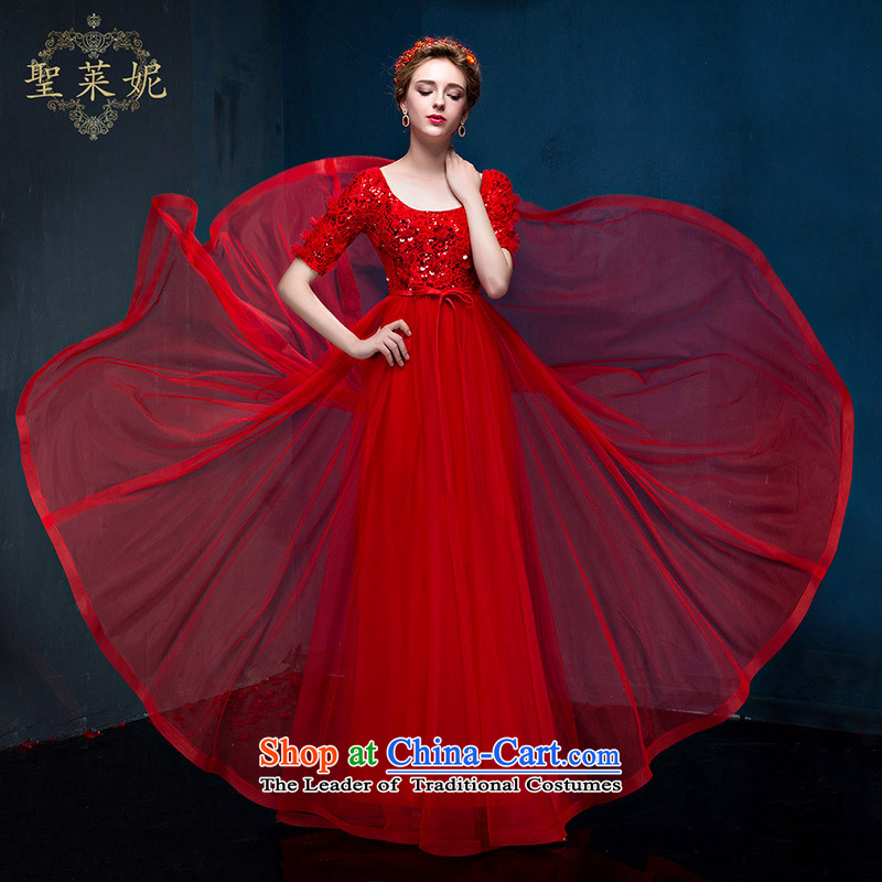 The new summer of her fifth red sleeved Top Loin of large graphics thin bride long skirt tied Ms. Korean dresses with red M
