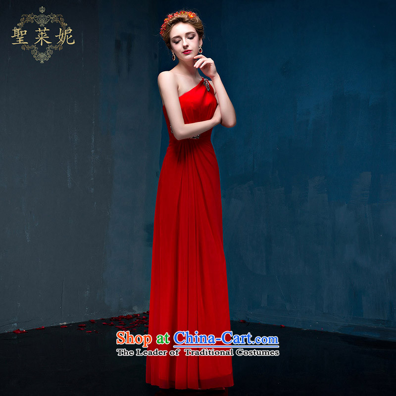 The Holy her in the summer of 2015, the new bride satin and fashion Beveled Shoulder Ms. shoulder bows dress red , L, holy her sheng lai ni) ( , , , shopping on the Internet