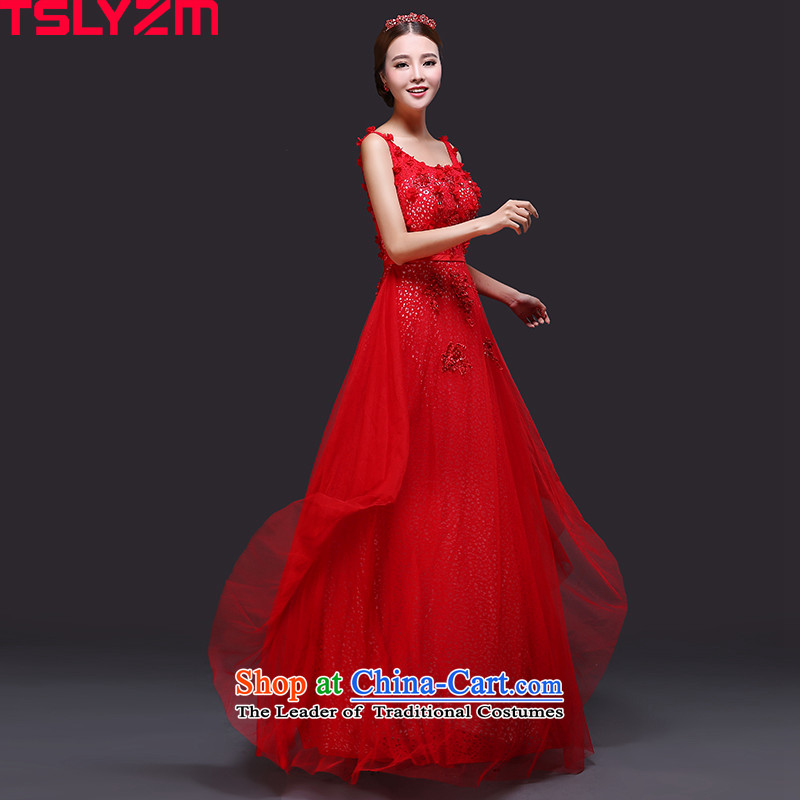 Toasting champagne wedding services longer tslyzm (Korean Style shoulders round-neck collar bride wedding dress of autumn and winter 2015 new high-lumbar video thin banquet dinner dress red s,tslyzm,,, shopping on the Internet