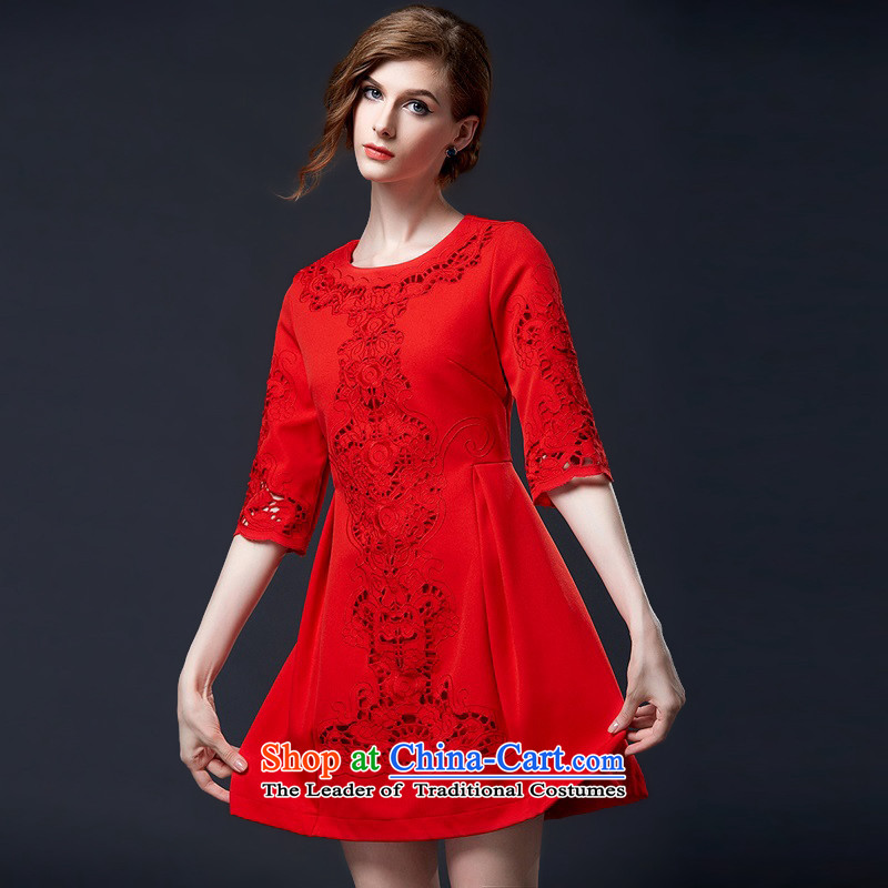 The OSCE Poetry Film 2015 Autumn replacing new heavy industry embroidery engraving Check cuff flower in the skirt red marriages bows dress female red , L, Europe (oushiying poem) , , , shopping on the Internet