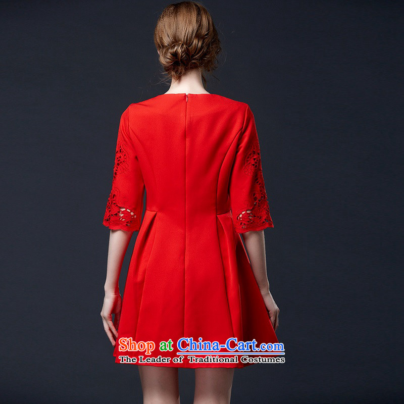 The OSCE Poetry Film 2015 Autumn replacing new heavy industry embroidery engraving Check cuff flower in the skirt red marriages bows dress female red , L, Europe (oushiying poem) , , , shopping on the Internet