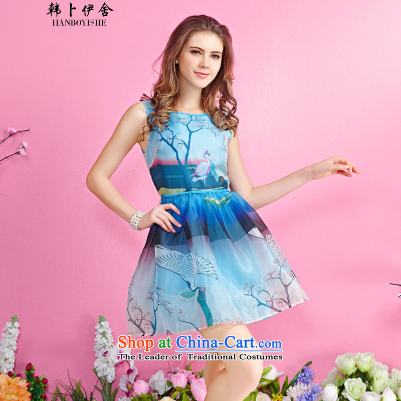 Korea Pu esher  fragmented new women's idyllic stamp vest skirt sleeveless Sau San bon bon dresses generation 263652170 blue , L, Won Bin Abdullah Esher (HANBOYISHE) , , , shopping on the Internet