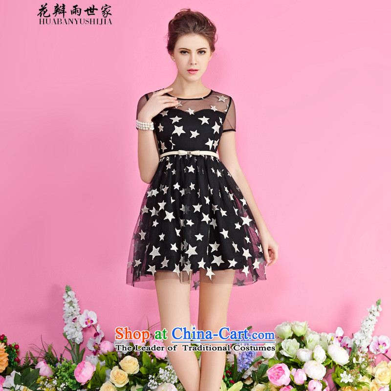 The family   should be summer rain petals new western europe sexy stars root yarn embroidery short-sleeved short skirt generation 263653085 black , L, rain family has been pressed petals shopping on the Internet