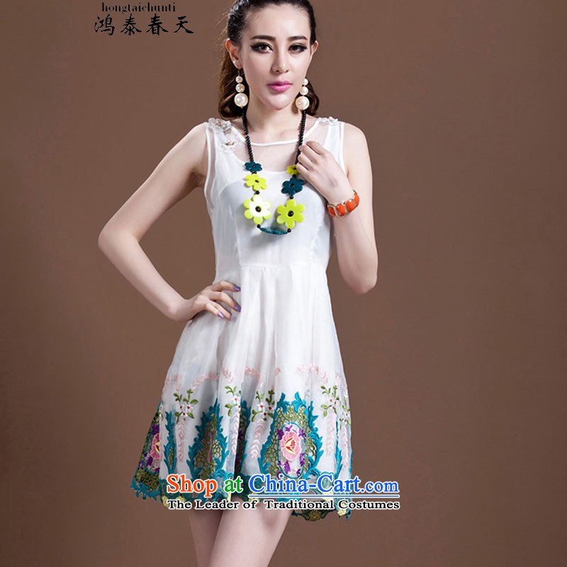 Hong Tai spring new delta women WESTERN PRINCESS bon bon skirt embroidered embroidery OSCE root yarn dresses generation 2636029115 whiteS