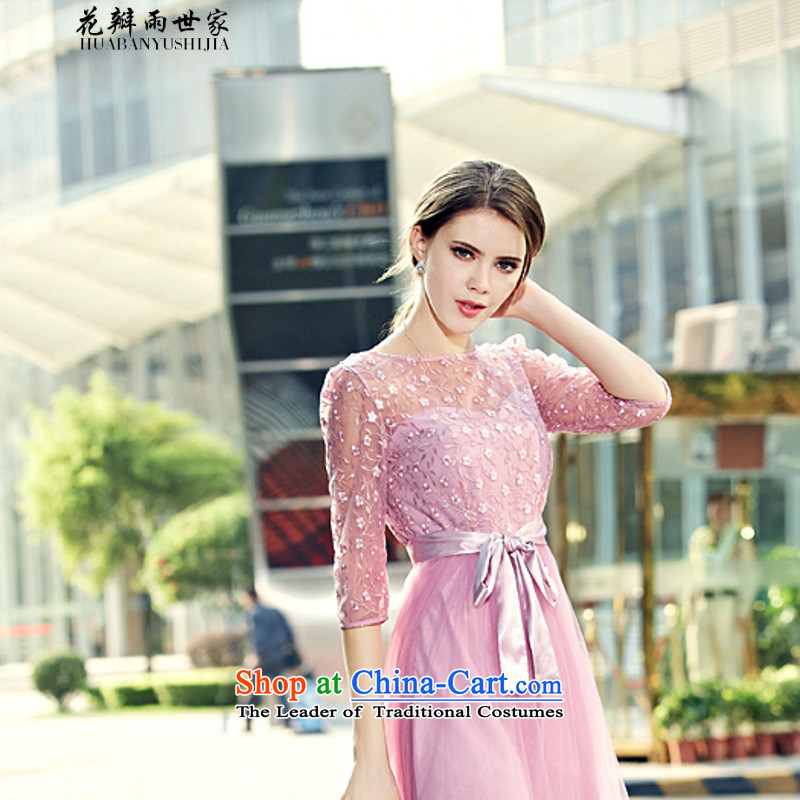 Rain family   should be summer petals new women in cuff chiffon Netting Embroidery in long skirt large dresses generation 263651280 pink flower petals rain saga has been pressed, L, online shopping
