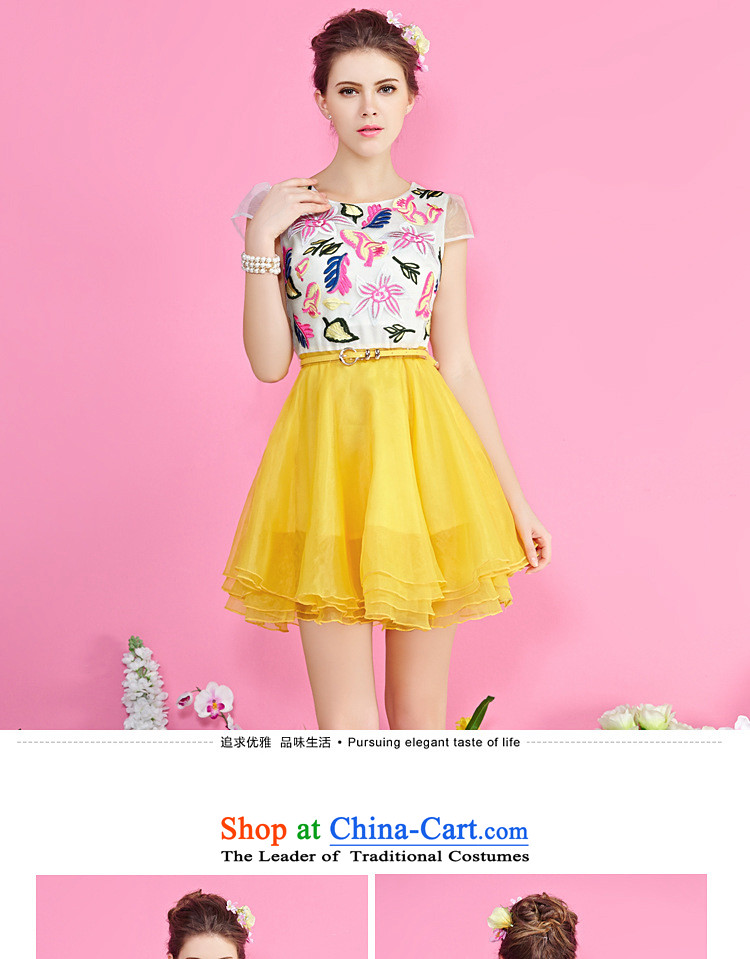 Korea Pu esher  fragmented female embroidery Korean Sau San stitching short-sleeved princess skirt the yarn bon bon skirt generation 2636528120 lemon yellow S picture, prices, brand platters! The elections are supplied in the national character of distribution, so action, buy now enjoy more preferential! As soon as possible.
