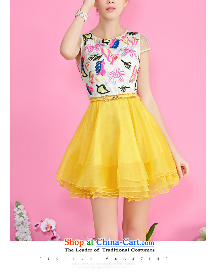 Korea Pu esher  fragmented female embroidery Korean Sau San stitching short-sleeved princess skirt the yarn bon bon skirt generation 2636528120 lemon yellow S picture, prices, brand platters! The elections are supplied in the national character of distribution, so action, buy now enjoy more preferential! As soon as possible.