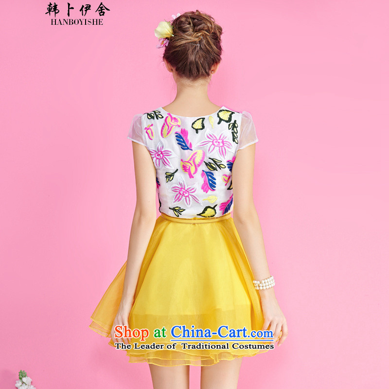 Korea Pu esher  fragmented female embroidery Korean Sau San stitching short-sleeved princess skirt the yarn bon bon skirt generation 2636528120 lemon yellow S Korea Pu Esher (HANBOYISHE) , , , shopping on the Internet