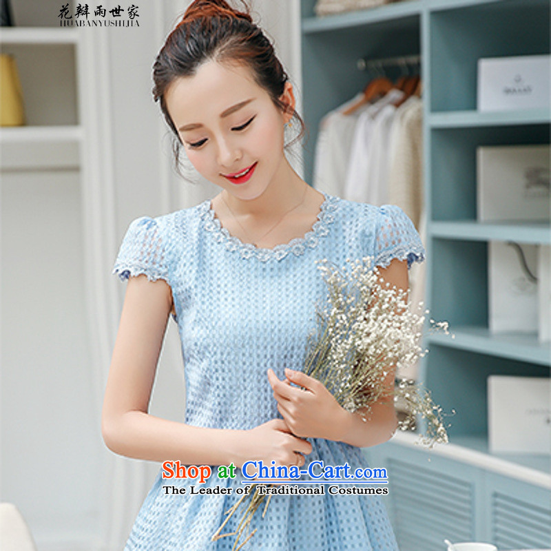 The introduction of the Paridelles petals rain new summer of European root yarn lace Korean dresses in Sau San 40880035 M petals rain family blue , , , shopping on the Internet