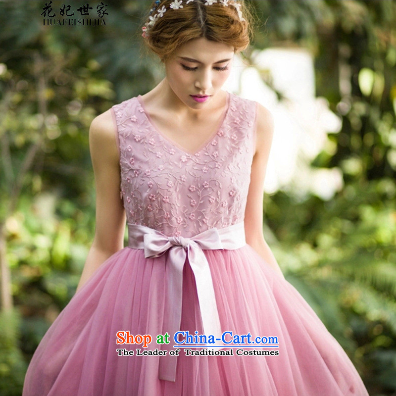 Take concubines saga and summer lady in the skirt V sleeveless dresses large skirt generation 263652060 pink flower Princess Saga (XL, HUA FEI SHI JIA) , , , shopping on the Internet