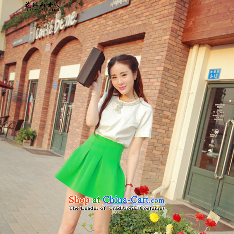 The introduction of the Paridelles petals rain Recreation Fashion diamond short-sleeved T-shirt silver light green Top Loin body skirt kit 327B950738 white petals, M, the rain family shopping on the Internet has been pressed.