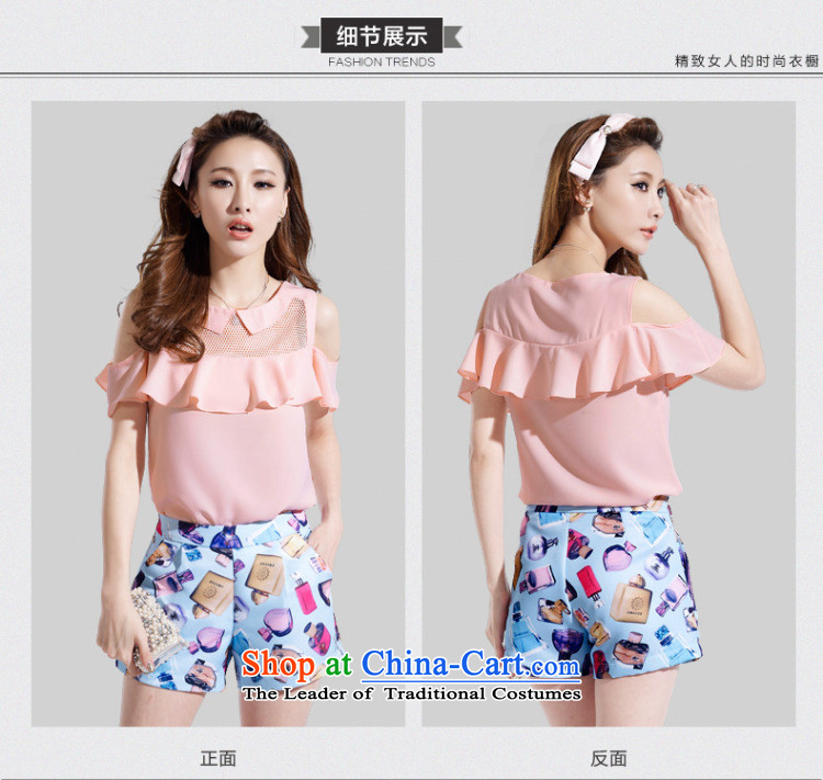 Korea Pu esher  nearly two kits for larger blouses bare shoulders chiffon short-sleeved stamp stylish package 327B980339 pink M pictures of, prices, brand platters! The elections are supplied in the national character of distribution, so action, buy now enjoy more preferential! As soon as possible.