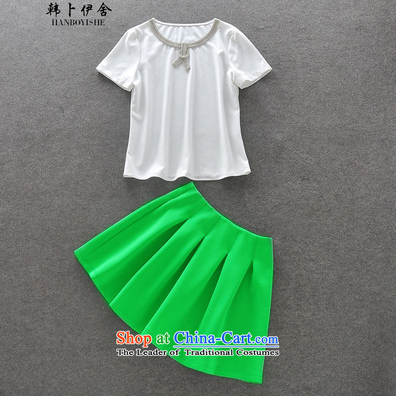 Korea Pu esher fragmented and trendy diamond short-sleeved T-shirt silver light green Top Loin body skirt kit complaints 327B950738 whiteS