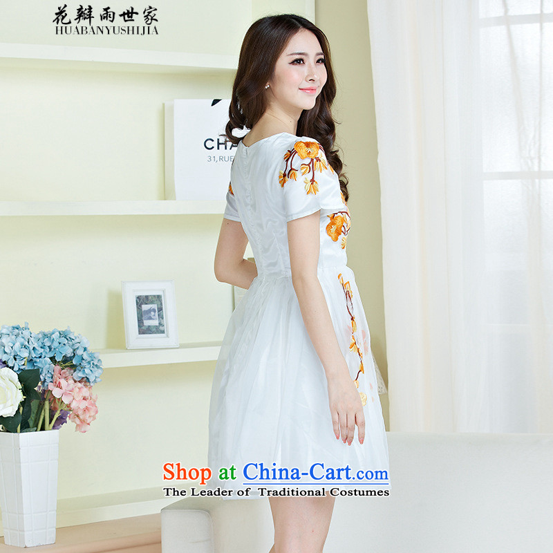 Rain family   should petals summer new women's dresses porcelain embroidery the lace Korean yarn short-sleeved yellow S petals 263605090 generation rain family shopping on the Internet has been pressed.