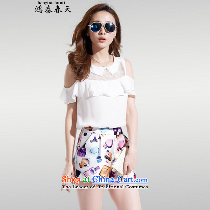 Hong Tai spring  δ two kits for larger blouses bare shoulders chiffon short-sleeved stamp stylish package 327B980339 complaints White XL, Hong Tai spring (hongtaichuntian) , , , shopping on the Internet