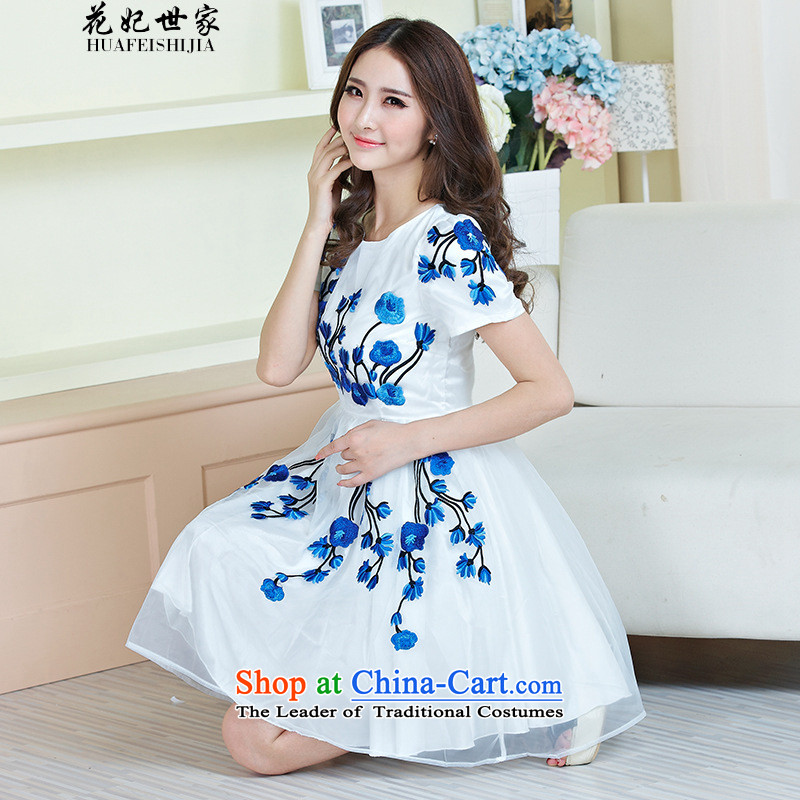 Take concubines and summer family new women's dresses porcelain embroidery the lace Korean yarn short-sleeved blue M spent the next generation 263605090 Saga (HUA FEI FEI SHI JIA) , , , shopping on the Internet