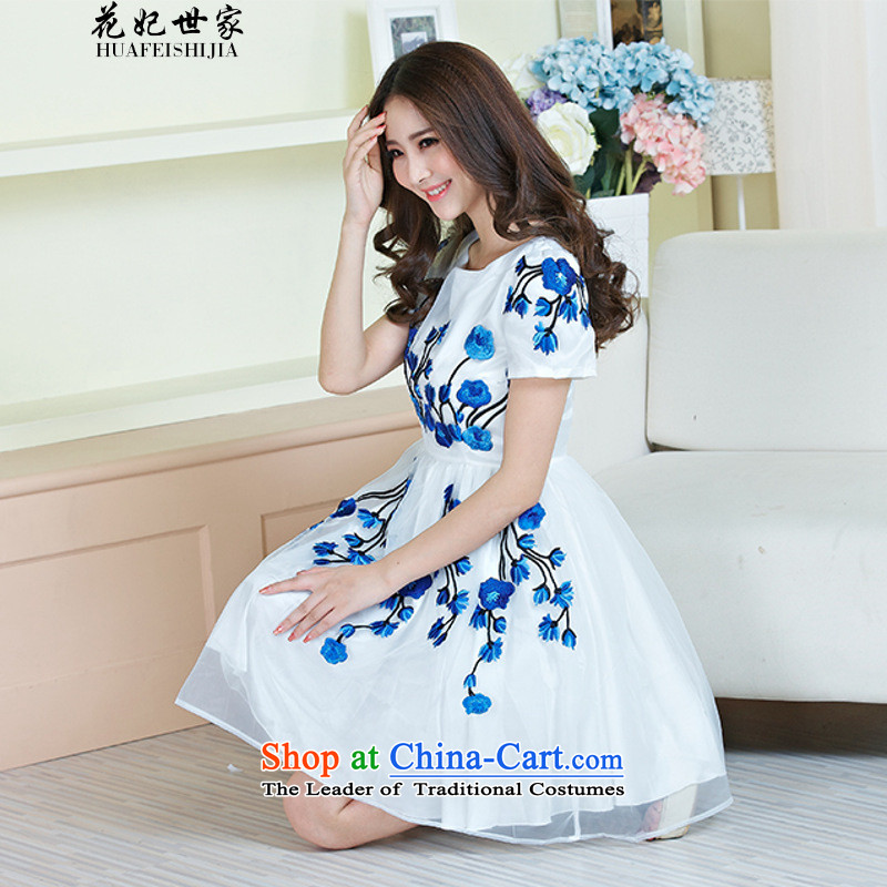 Take concubines and summer family new women's dresses porcelain embroidery the lace Korean yarn short-sleeved blue M spent the next generation 263605090 Saga (HUA FEI FEI SHI JIA) , , , shopping on the Internet