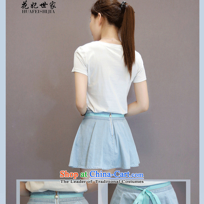 Take concubines and family women's two kits summer Korean cowboy body skirt Sau San T-shirt kit and spend, L, princess 325A99245 blue line (HUA FEI SHI JIA) , , , shopping on the Internet