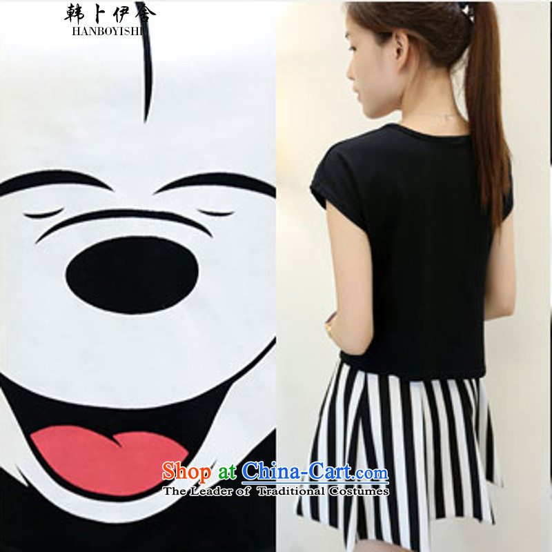 Korea Pu esher  fragmented summer Mickey stamp streaks short skirt two complaints 325A99130 Kit Black XL, Won Bin Abdullah Esher (HANBOYISHE) , , , shopping on the Internet