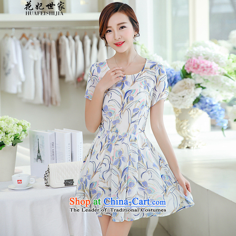 Take concubines and a new summer, Saga Furs of Sau San short-sleeved floral chiffon dresses Nu Tou 40881335 WhiteM