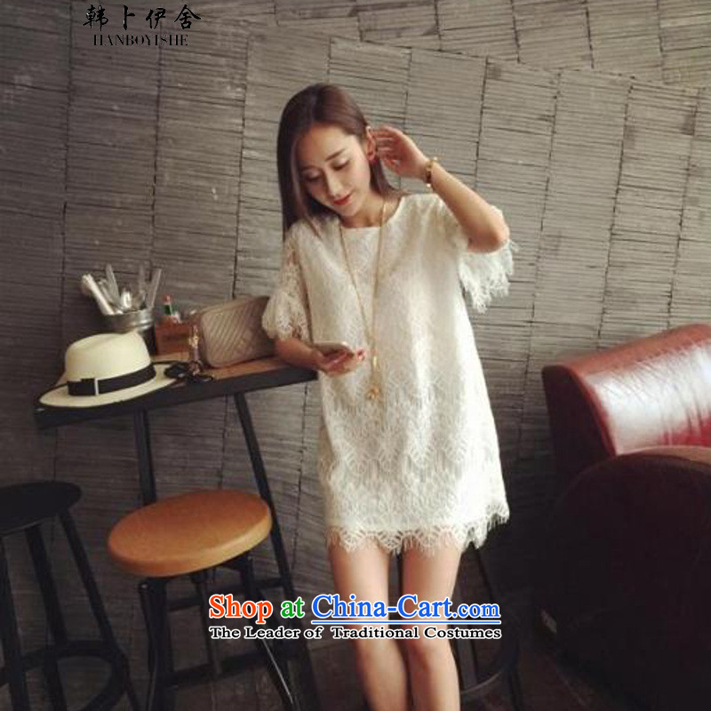 Korea Pu esher  fragmented summer new sweet eyelashes lace Korean loose short-sleeved dresses in Long White XL, won the 335A102338 Pu (HANBOYISHE esher) , , , shopping on the Internet