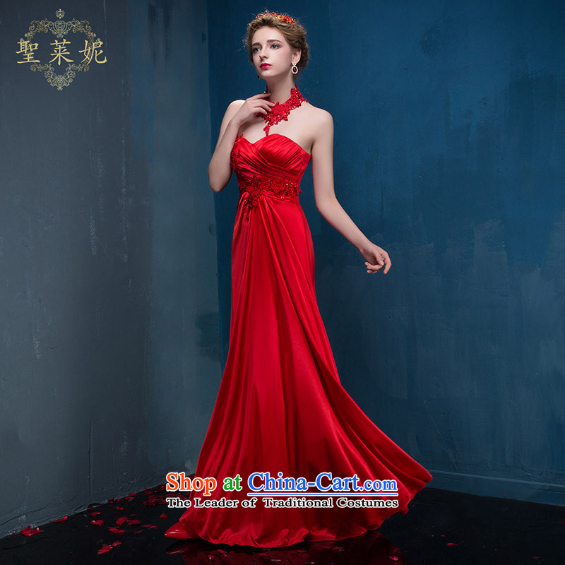 The Holy her in the summer and autumn 2015 new large graphics thin beautiful red satin dress bride bows show skirt Korean dresses , red chest wiped her holy (lai ni) sheng , , , shopping on the Internet