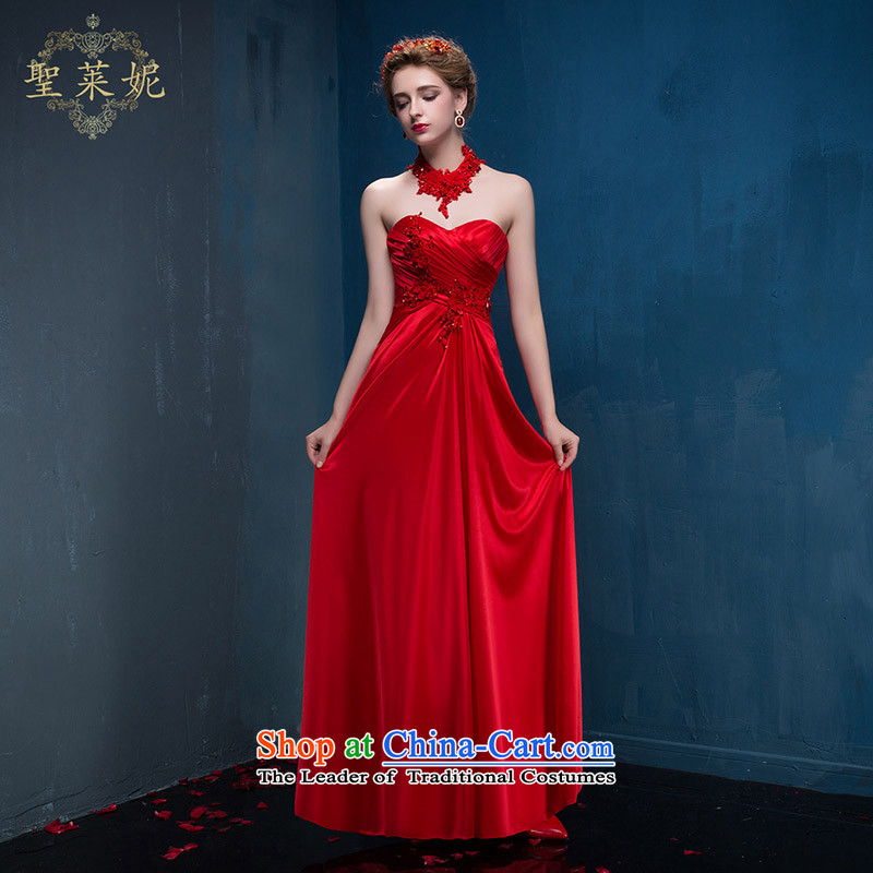 The Holy her in the summer and autumn 2015 new large graphics thin beautiful red satin dress bride bows show skirt Korean dresses , red chest wiped her holy (lai ni) sheng , , , shopping on the Internet