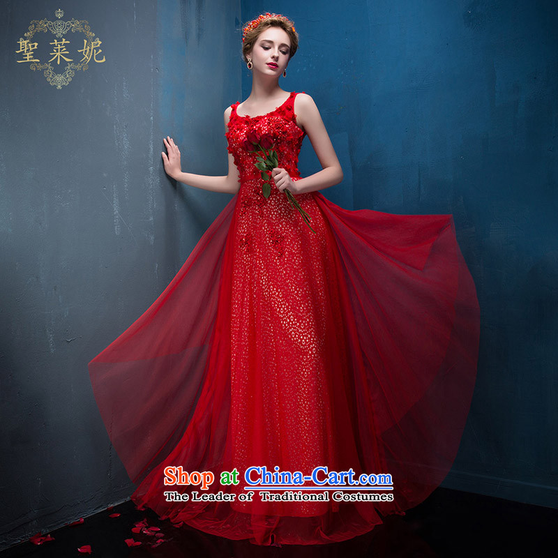 The Holy her in the summer and autumn 2015 new bride dress Korean Red shoulders stylish long bride bows large dress video thin, Wedding Dress Red L