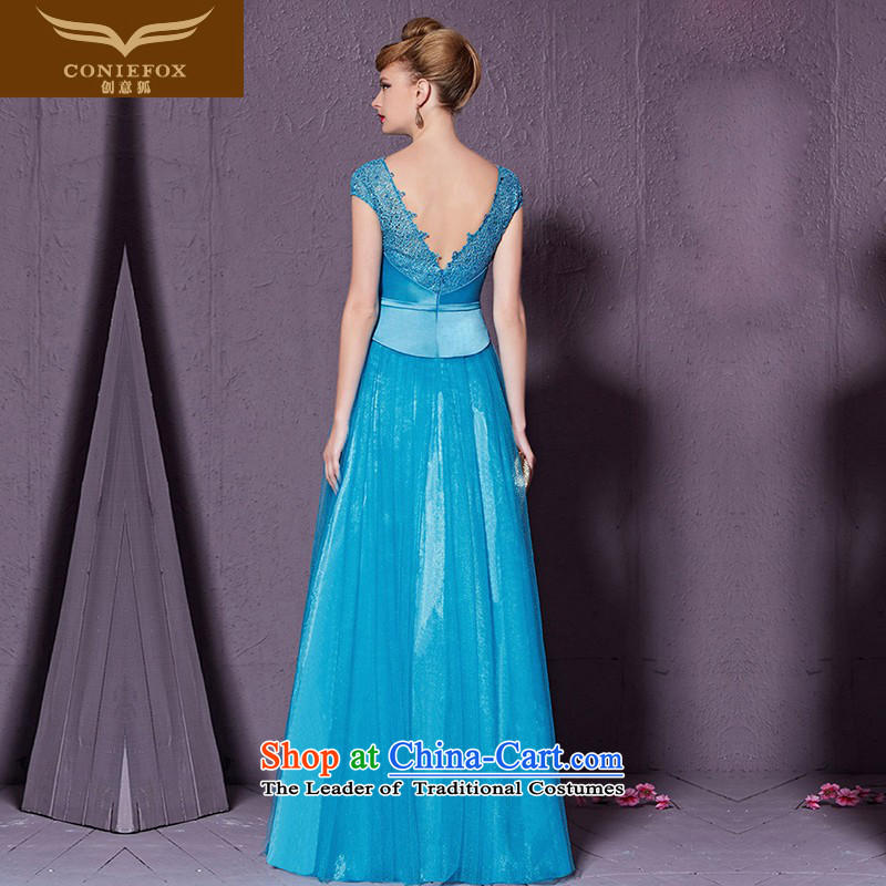 Creative New 2015 Fox Blue V-Neck banquet dinner dress bow tie back evening dress bows services under the auspices of the annual session of 30911 M, creative dress Blue Fox (coniefox) , , , shopping on the Internet