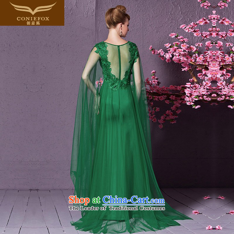 Creative Fashion shawl cuff fox banquet evening dresses Sau San V-Neck long serving under the auspices of the annual concert dress marriages bows services 30919 S creative fox green (coniefox shopping on the Internet has been pressed.)