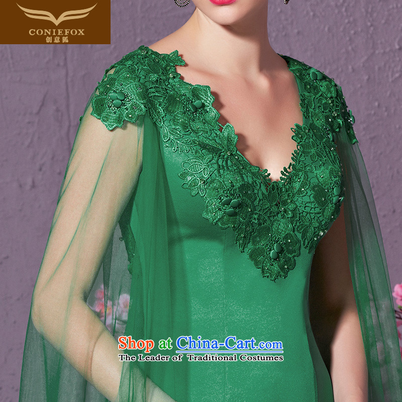 Creative Fashion shawl cuff fox banquet evening dresses Sau San V-Neck long serving under the auspices of the annual concert dress marriages bows services 30919 S creative fox green (coniefox shopping on the Internet has been pressed.)