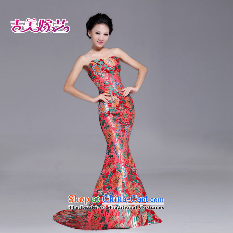 Wedding dress Kyrgyz-american married new anointed arts 2015 chest qipao tail crowsfoot QP6017 qipao gown RED M, bridal Kyrgyz-american married arts , , , shopping on the Internet