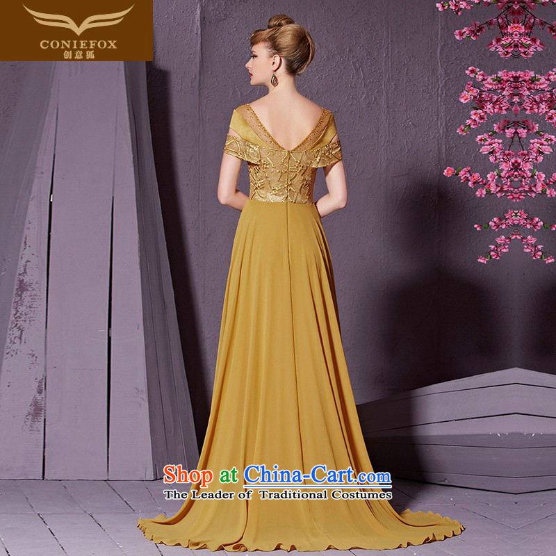 Creative Fox evening dress long stylish package shoulder banquet evening drink services under the auspices of the annual session will dress tail bride wedding dress 30923 M, creative fox yellow ( , , , ) coniefox shopping on the Internet