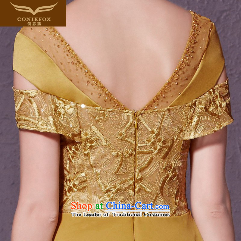 Creative Fox evening dress long stylish package shoulder banquet evening drink services under the auspices of the annual session will dress tail bride wedding dress 30923 M, creative fox yellow ( , , , ) coniefox shopping on the Internet
