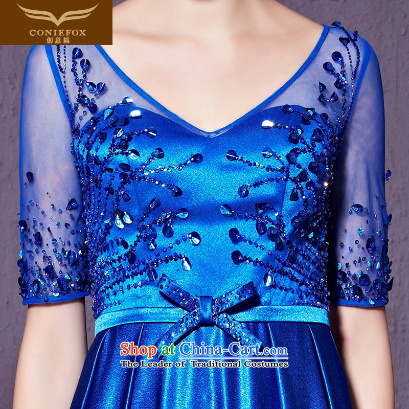 Creative Fox stylish V-Neck banquet evening dresses lei silk-screened by the long evening dress services under the auspices of the annual bows dress wedding dress skirt XXL, blue fox 30,929 investments amounting creative coniefox () , , , shopping on the Internet