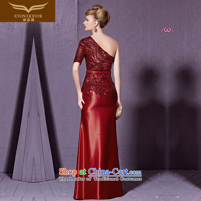 Creative Fashion shoulder dresses Fox Sau San long red marriages evening drink service Wedding banquet service video thin welcome dress skirt 30931 Red Fox (coniefox L, creative) , , , shopping on the Internet